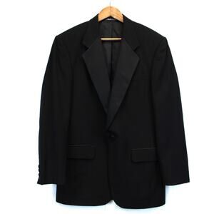 Cricketeer Mens 39L Long‎ Dinner Jacket Blazer Satin Lapel Black 100% Wool